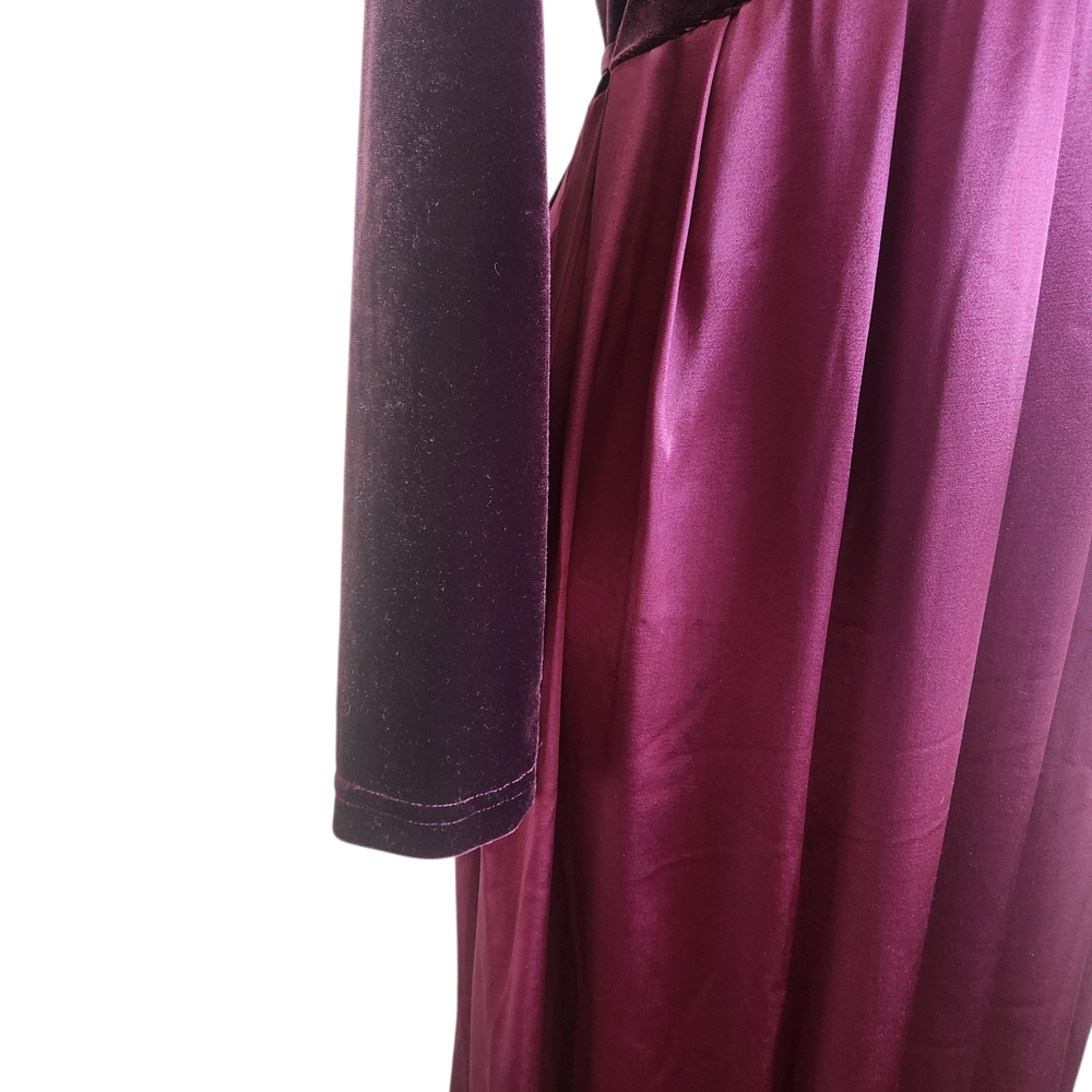 Vintage 90s Velvet Satin Maxi Dress 8P  Red Burgundy Whimsigoth Gothic Witchy - Picture 5 of 16